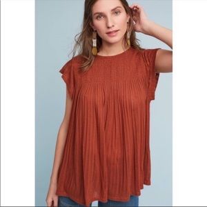 ANTHROPOLOGIE Akemi + Kin Smock Top Rust Medium Short Sleeve Women’s